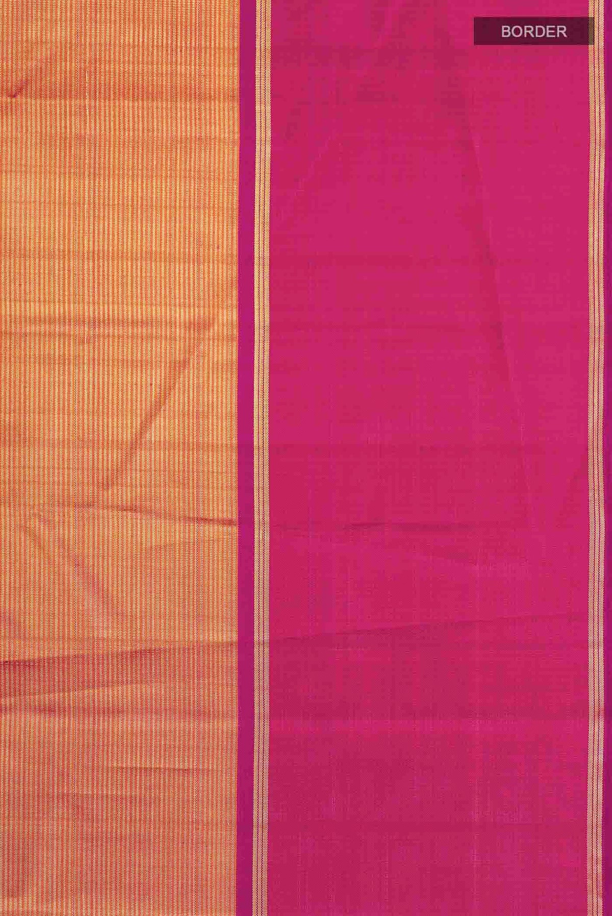 Border image of Orange Kanchipuram Silk Saree with Stripes on the body and Zari Border