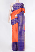 Orange Dual Tone Kanchipuram Saree with Plain Body and Zari Border displayed on a mannequin