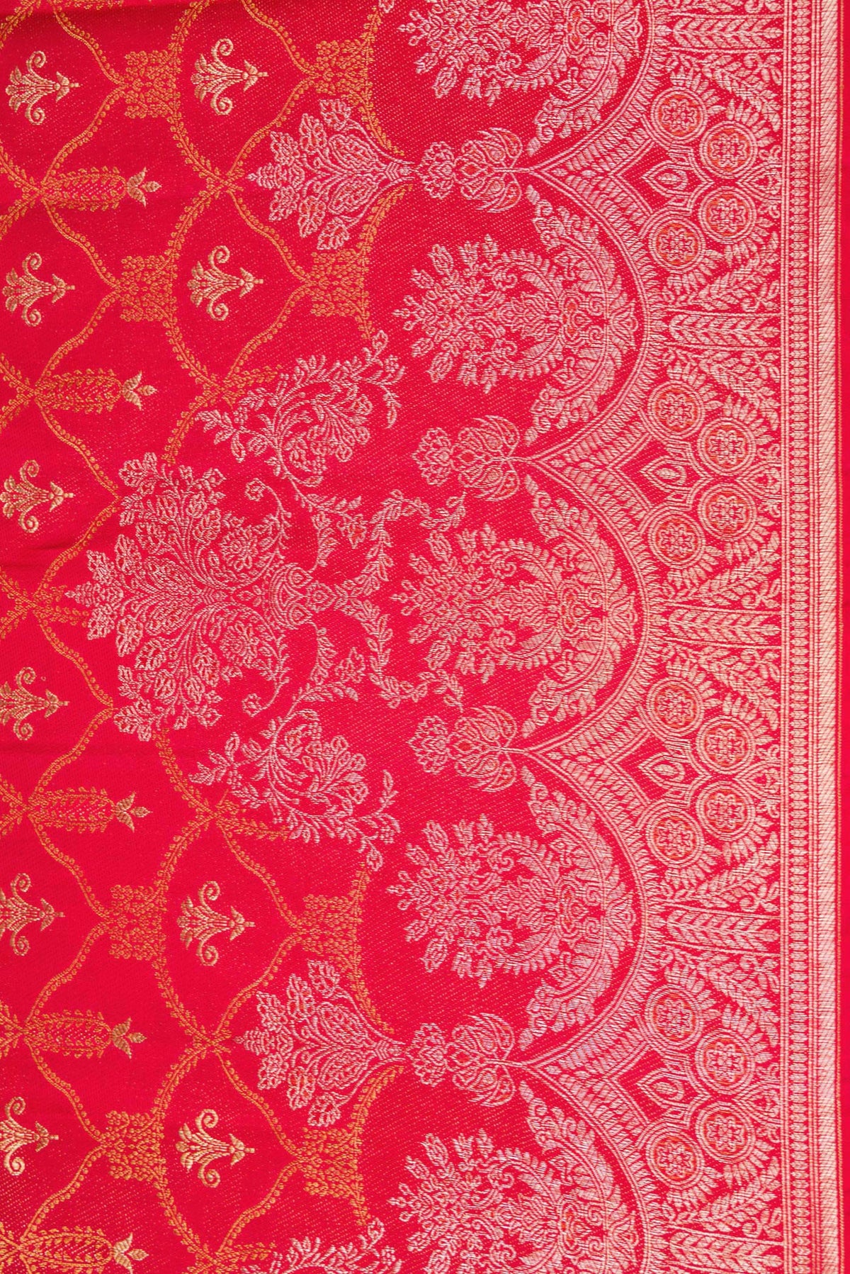 Border image of Red Dual Tone Kanjivaram Silk Saree with Zari Brocade on the body and Fancy Border. 