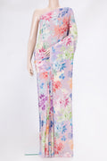 Lavender Dual Tone Crepe Saree with Printed design on the body and Without Border.  displayed on a mannequin