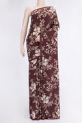 Maroon Dual Tone Mysore Crepe Saree with Printed design on the body and Without Border.  displayed on a mannequin