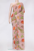 Rose Gold Dual Tone Mysore Crepe Saree with Printed design on the body and Without Border.  displayed on a mannequin