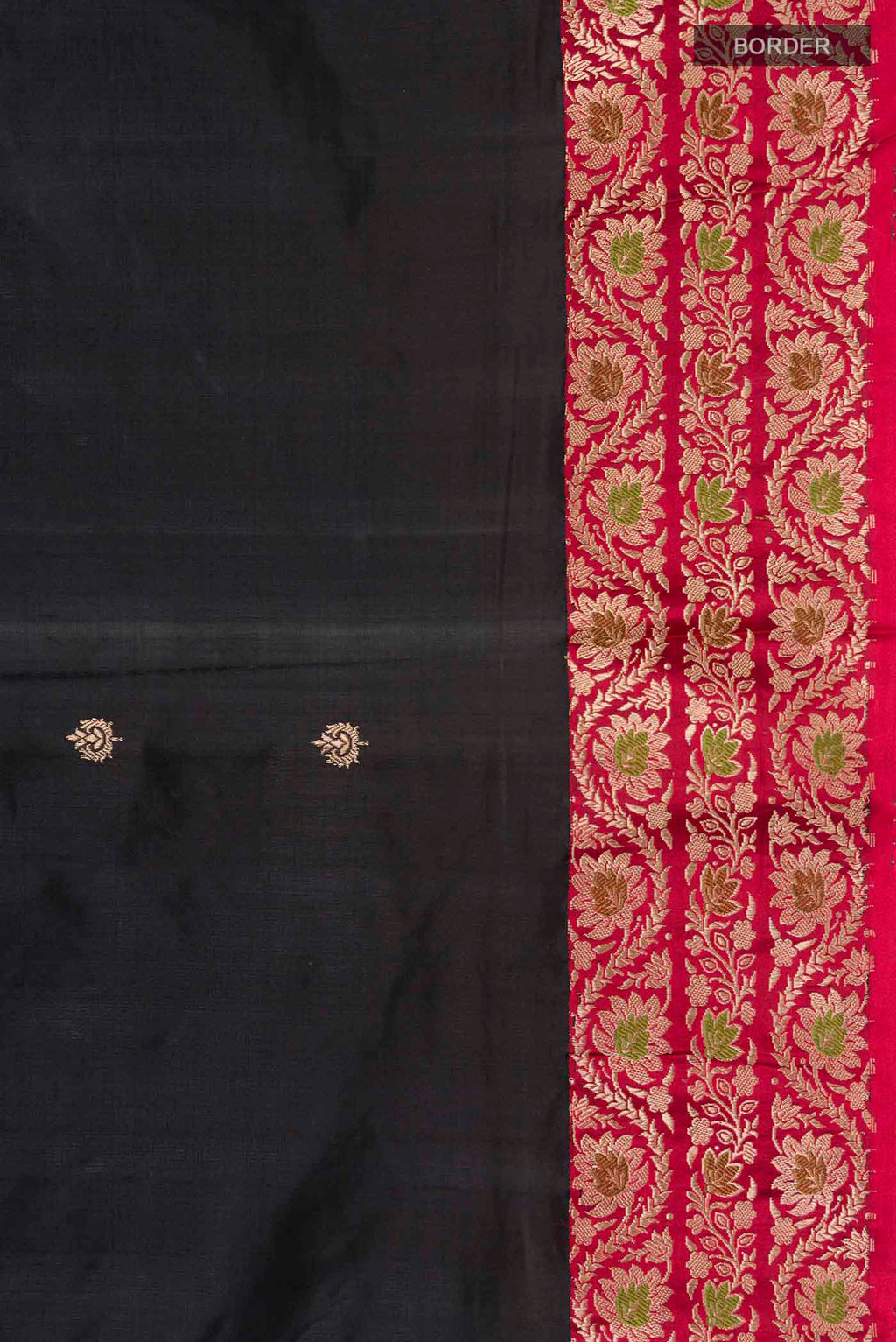Border image of Black Banarasi Katan Silk Saree with Zari Butta on the body and Zari Border