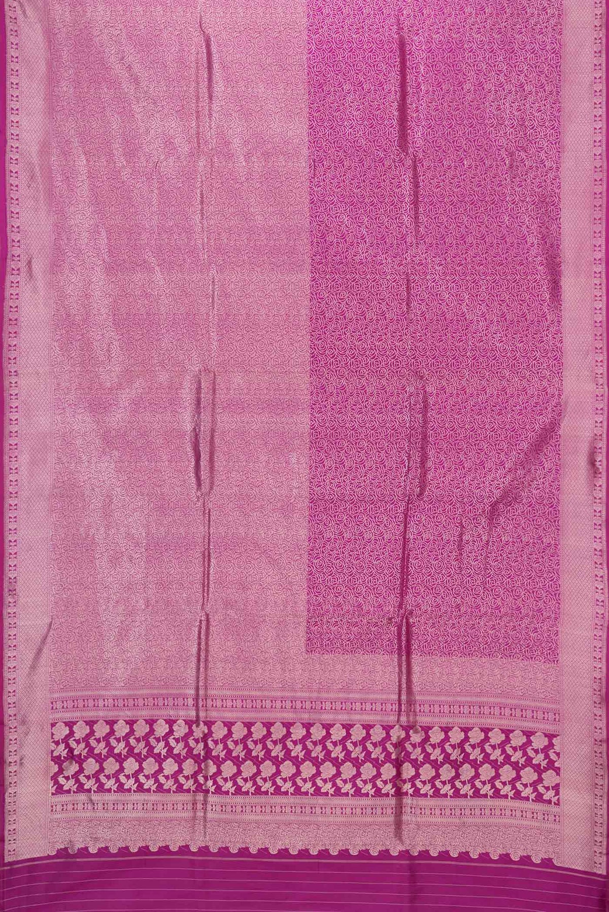 Flat view of Pink Dual Tone Banarasi Silk Saree with Zari Brocade on the body and Zari Border