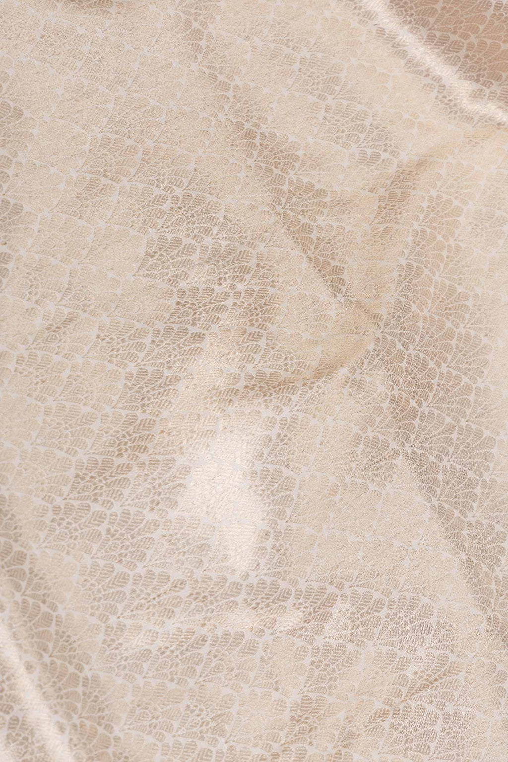 Close up of Off White Dual Tone Banarasi Silk Saree with Zari Brocade on the body and Zari Border displaying folds