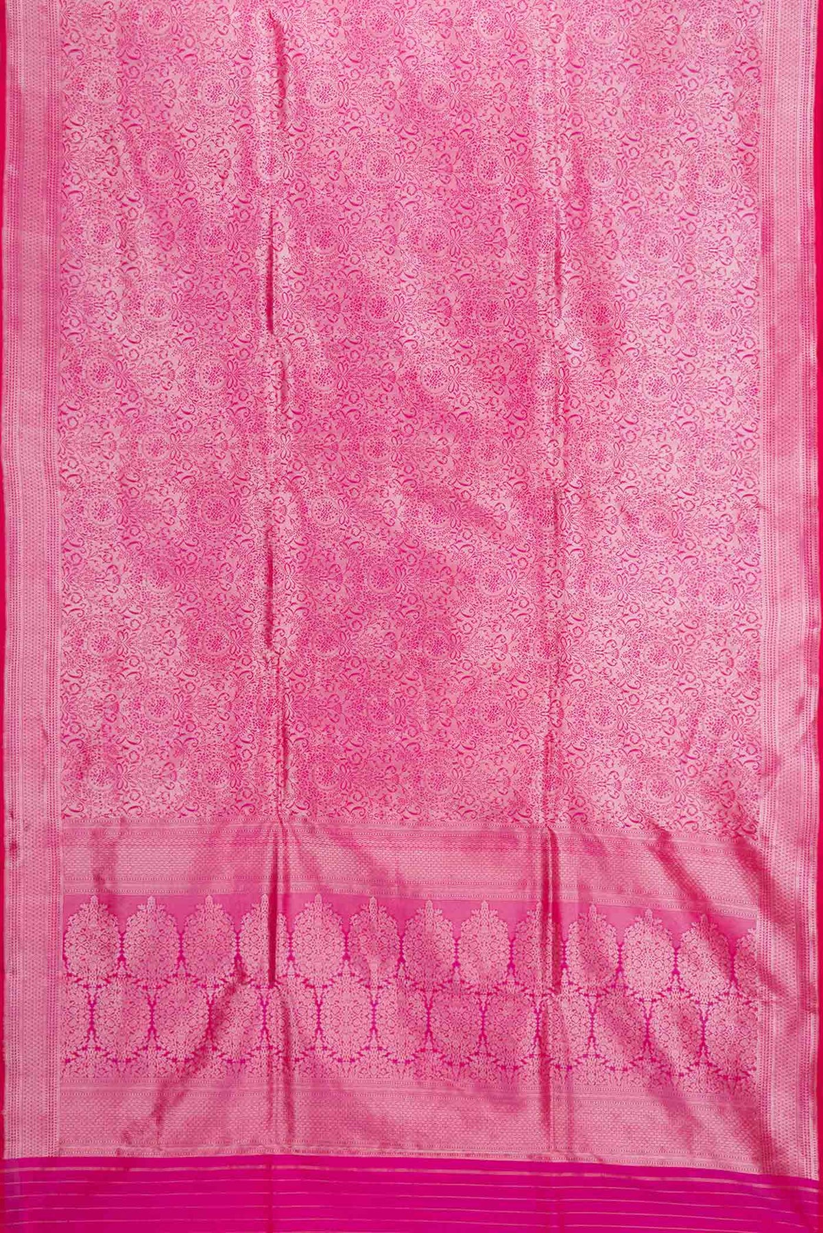 Flat view of Pink Dual Tone Banarasi Saree with Zari Brocade on the body and Zari Border