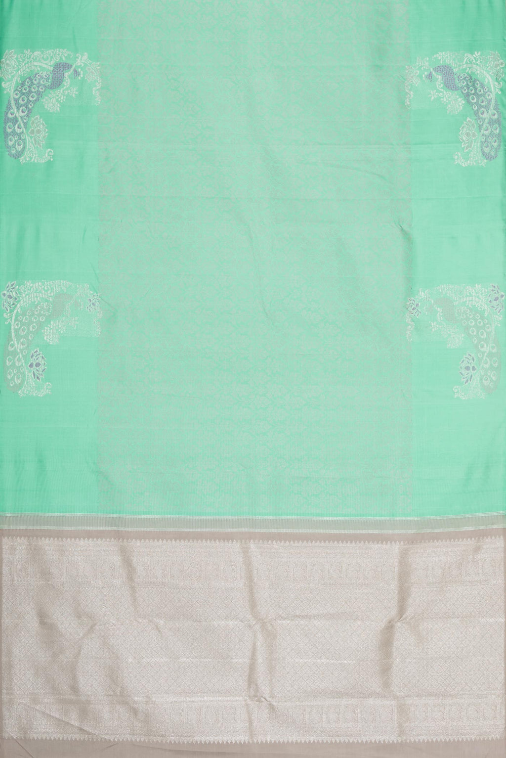 Flat view of Sea Green Dual Tone Kanchipuram Silk Saree with Jacquard design on the body and Fancy Border