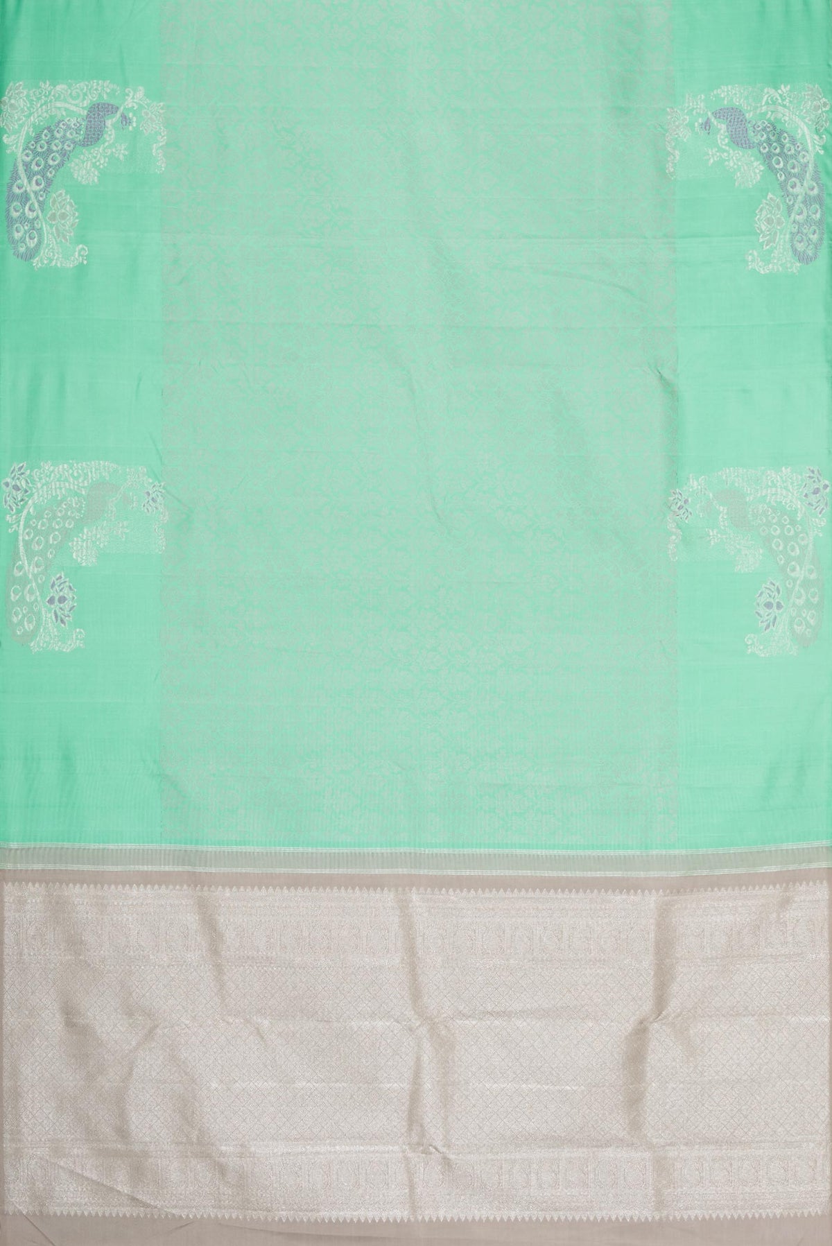 Flat view of Sea Green Dual Tone Kanchipuram Silk Saree with Jacquard design on the body and Fancy Border