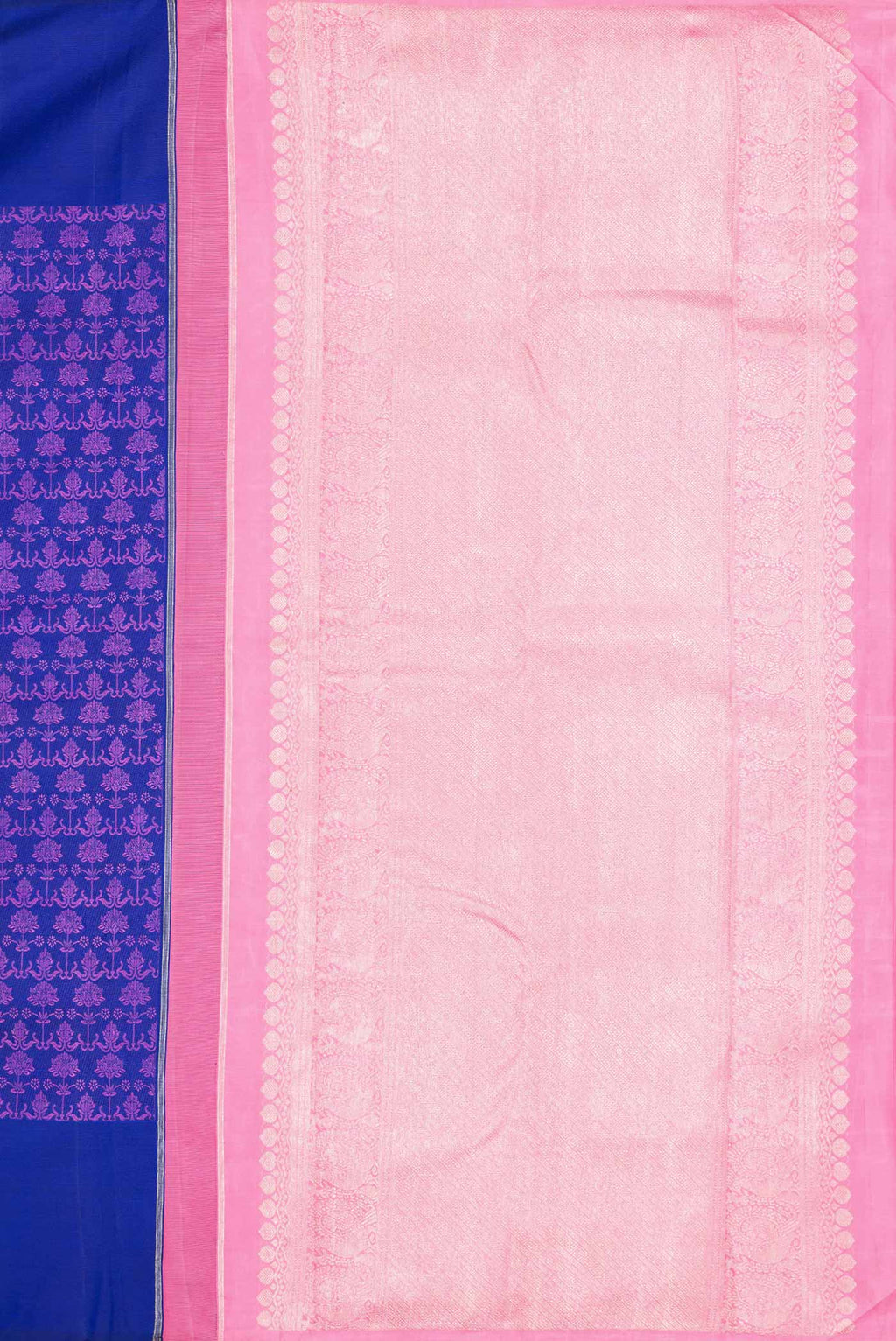 Close up image of the pallu of Pure Silk Pure Zari Royal Blue Dual Tone Kanchipuram Saree with Jacquard design on the body and Fancy Border