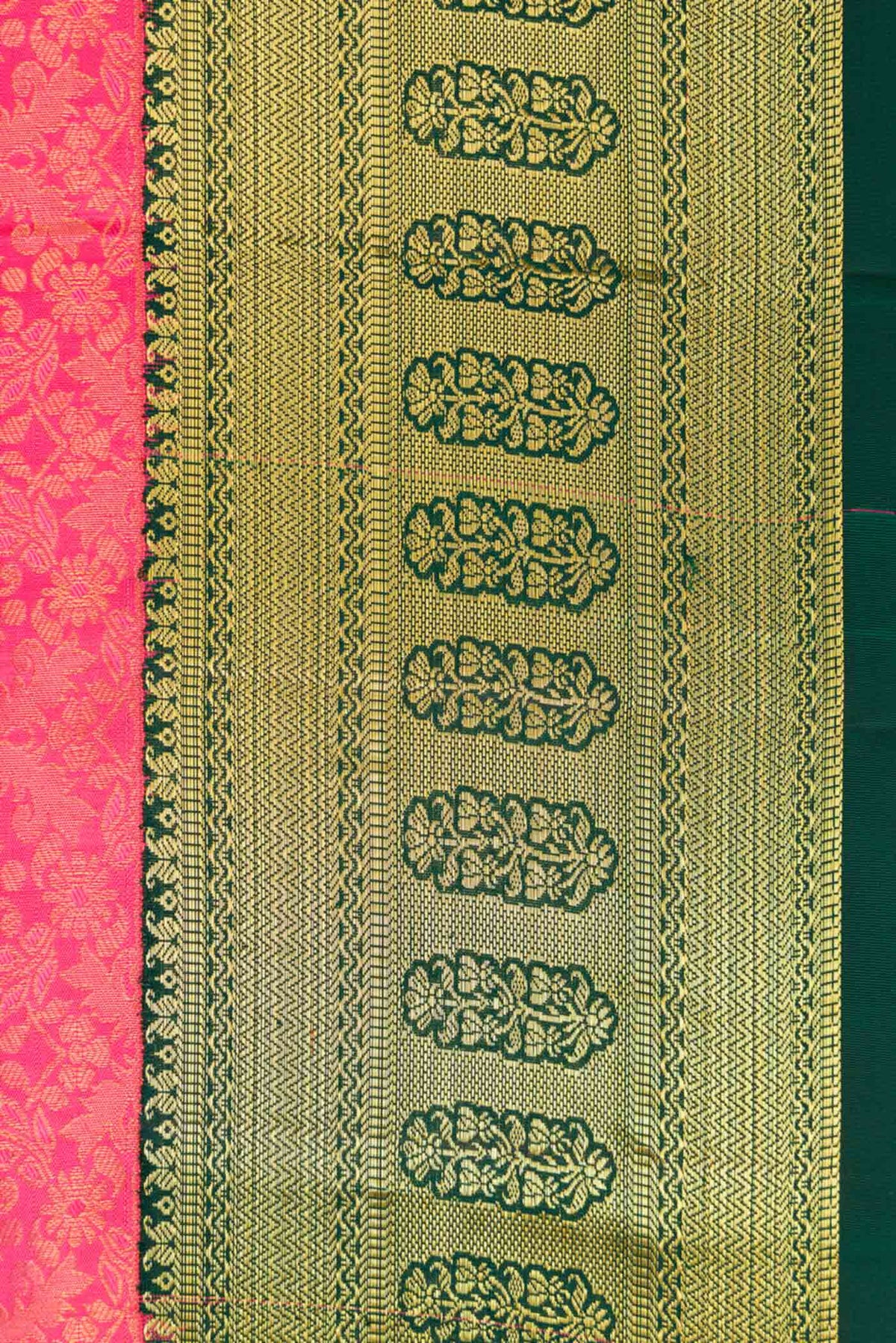 Border image of Pink Dual Tone Kanchipuram Silk Saree with Zari Brocade on the body and Zari Border. 