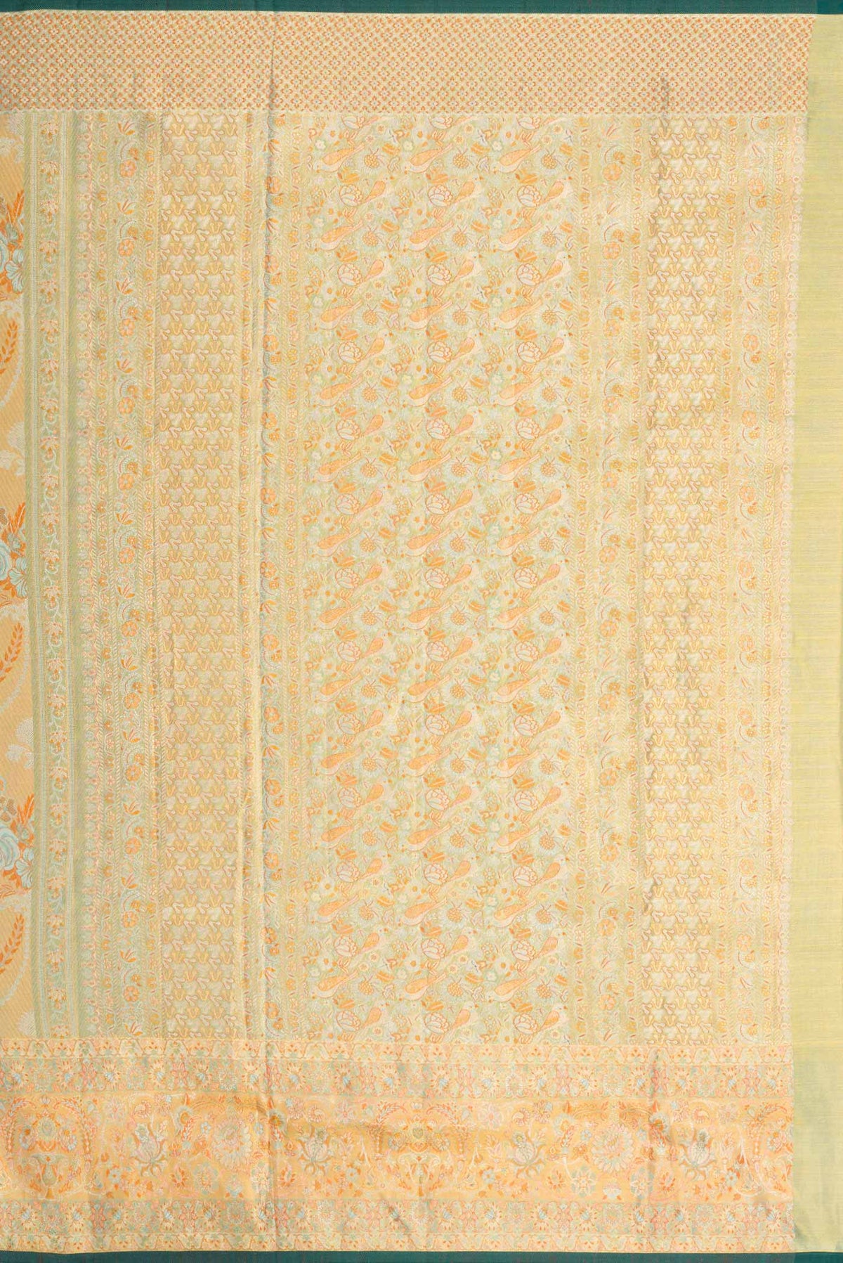 Close up image of the pallu of Gold Dual Tone Kanchipuram Tissue Silk Saree with Zari Brocade on the body and Zari Border