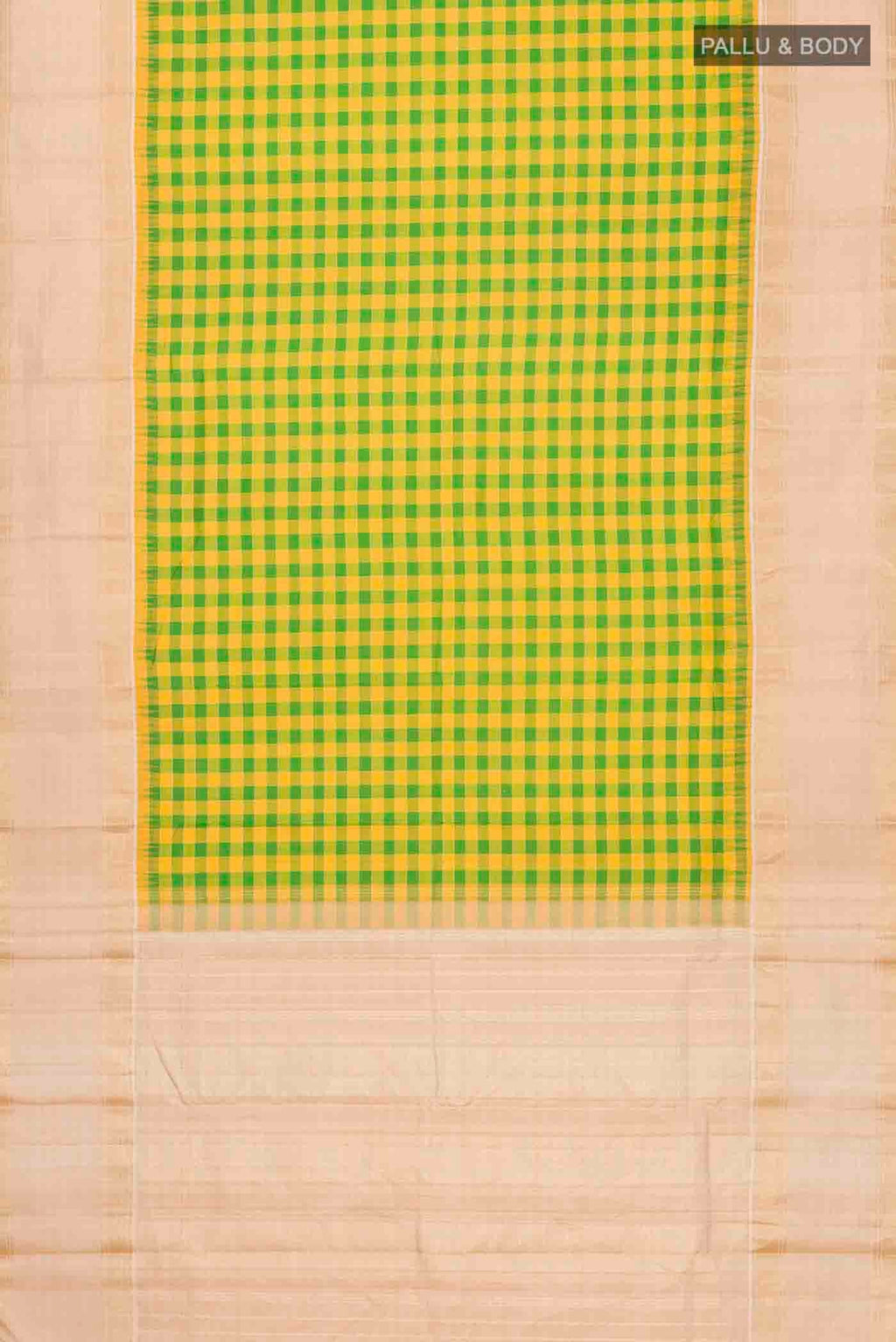 Flat view of Multi Color Kanchipuram Silk Saree with Checked design on the body and Zari Border