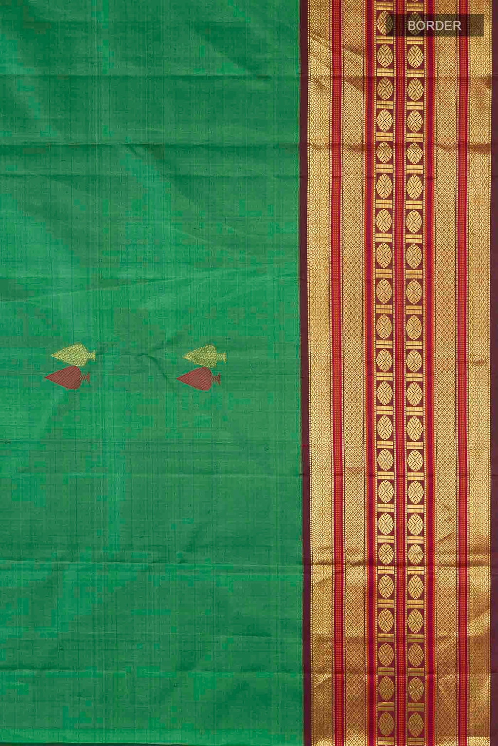 Border image of Green Kanchipuram Silk Saree with Zari Butta on the body and Zari Border
