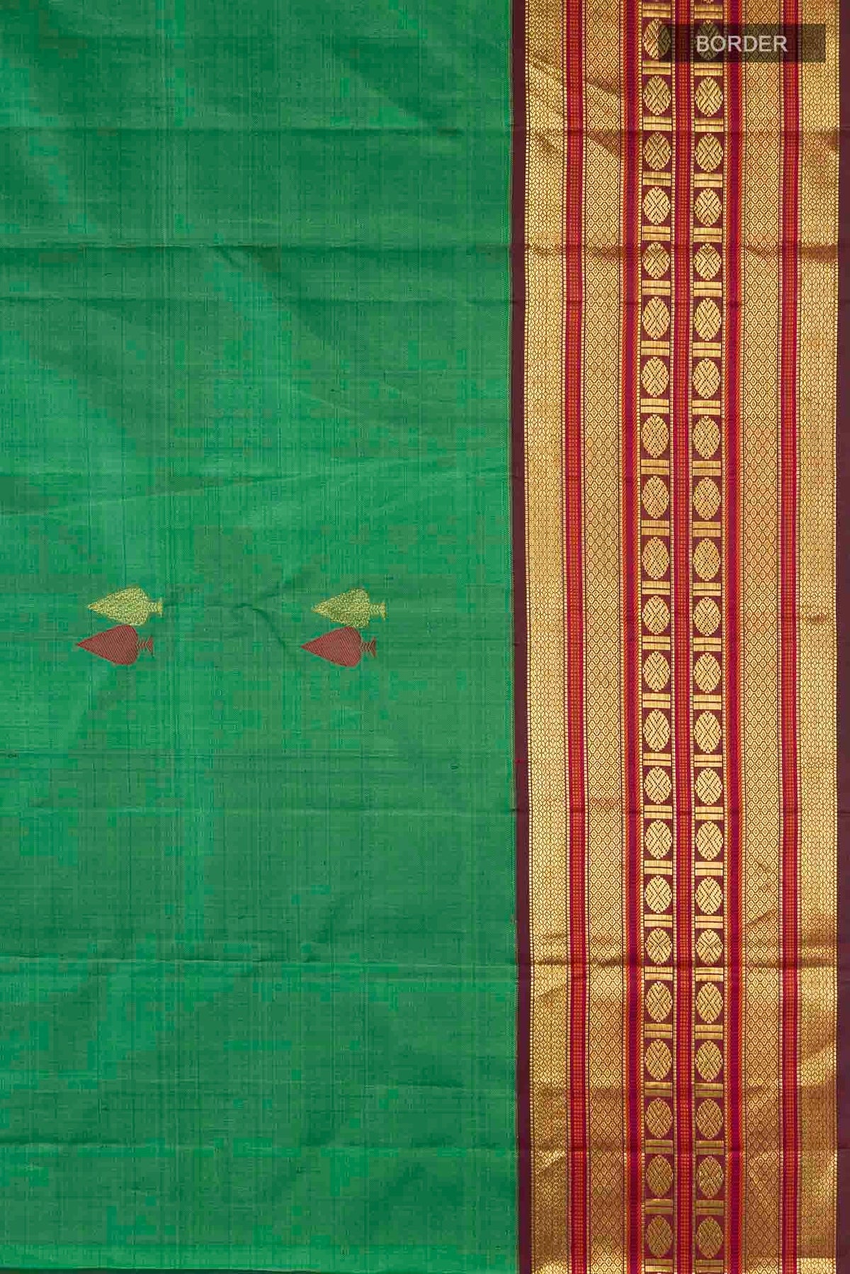 Border image of Green Kanchipuram Silk Saree with Zari Butta on the body and Zari Border