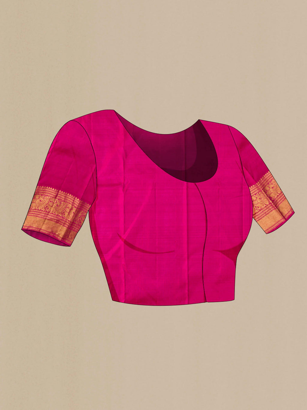 Close up image of the blouse of Green Kanchipuram Silk Saree with Zari Butta on the body and Zari Border