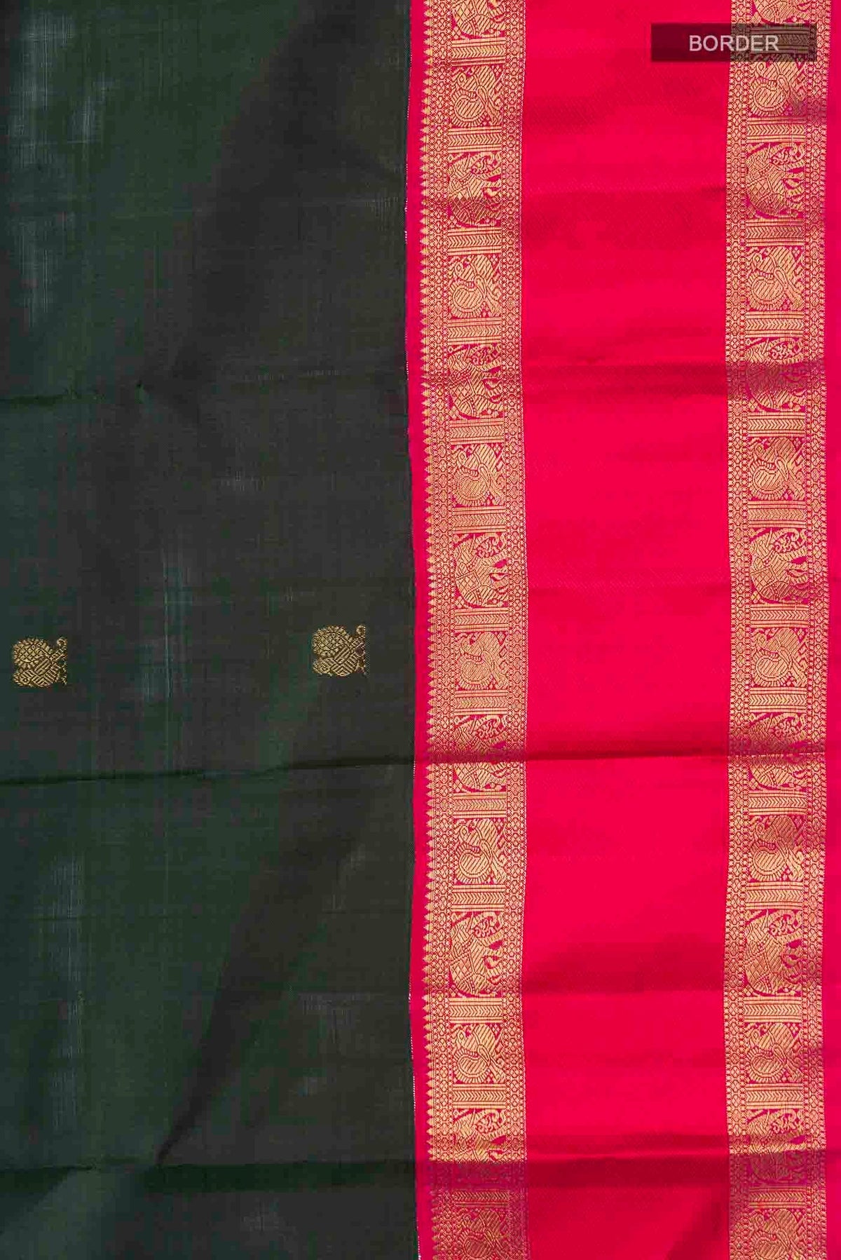 Border image of Green Kanchipuram Silk Saree with Zari Butta on the body and Zari Border