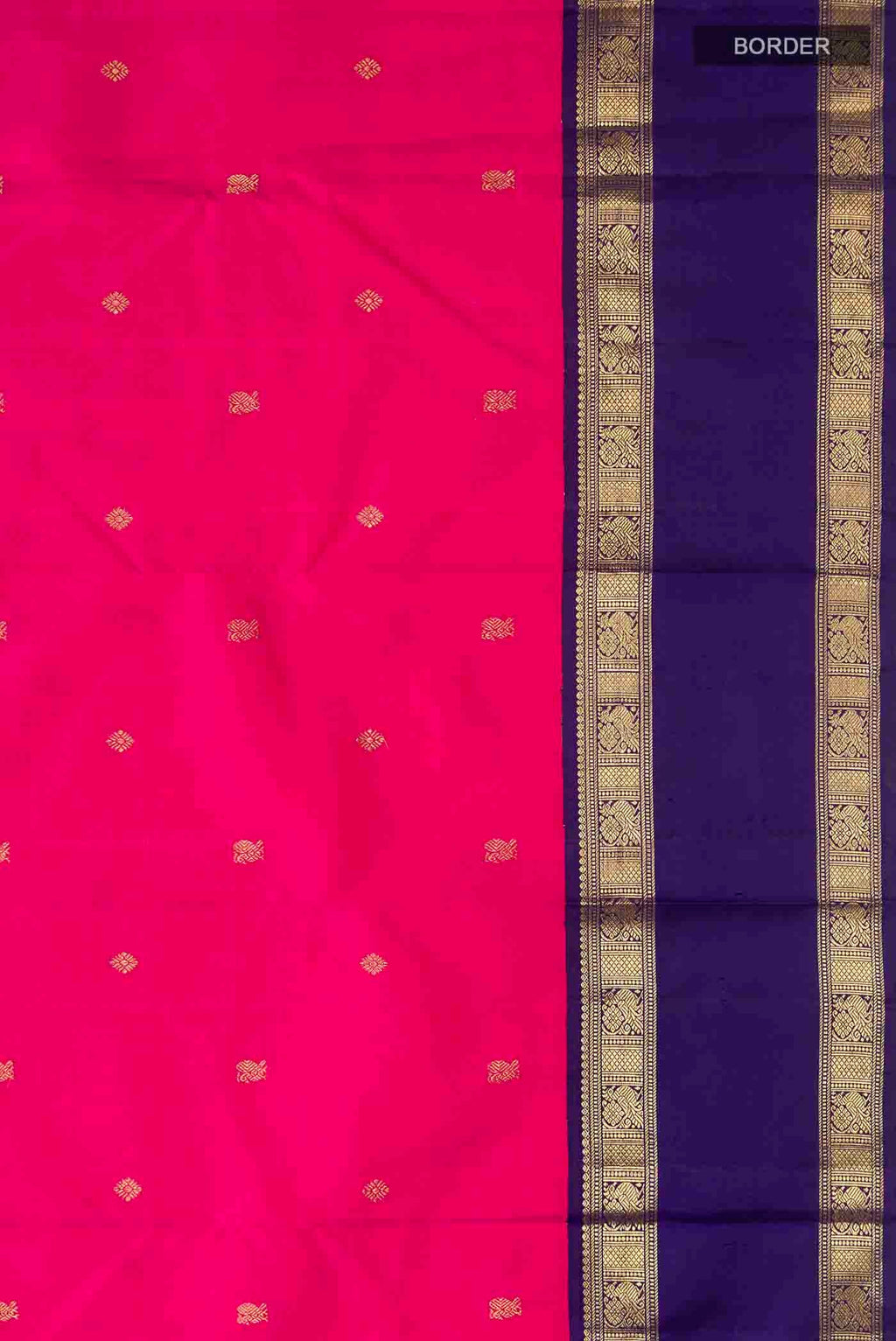 Border image of Pink Kanchipuram Silk Saree with Zari Butta on the body and Zari Border