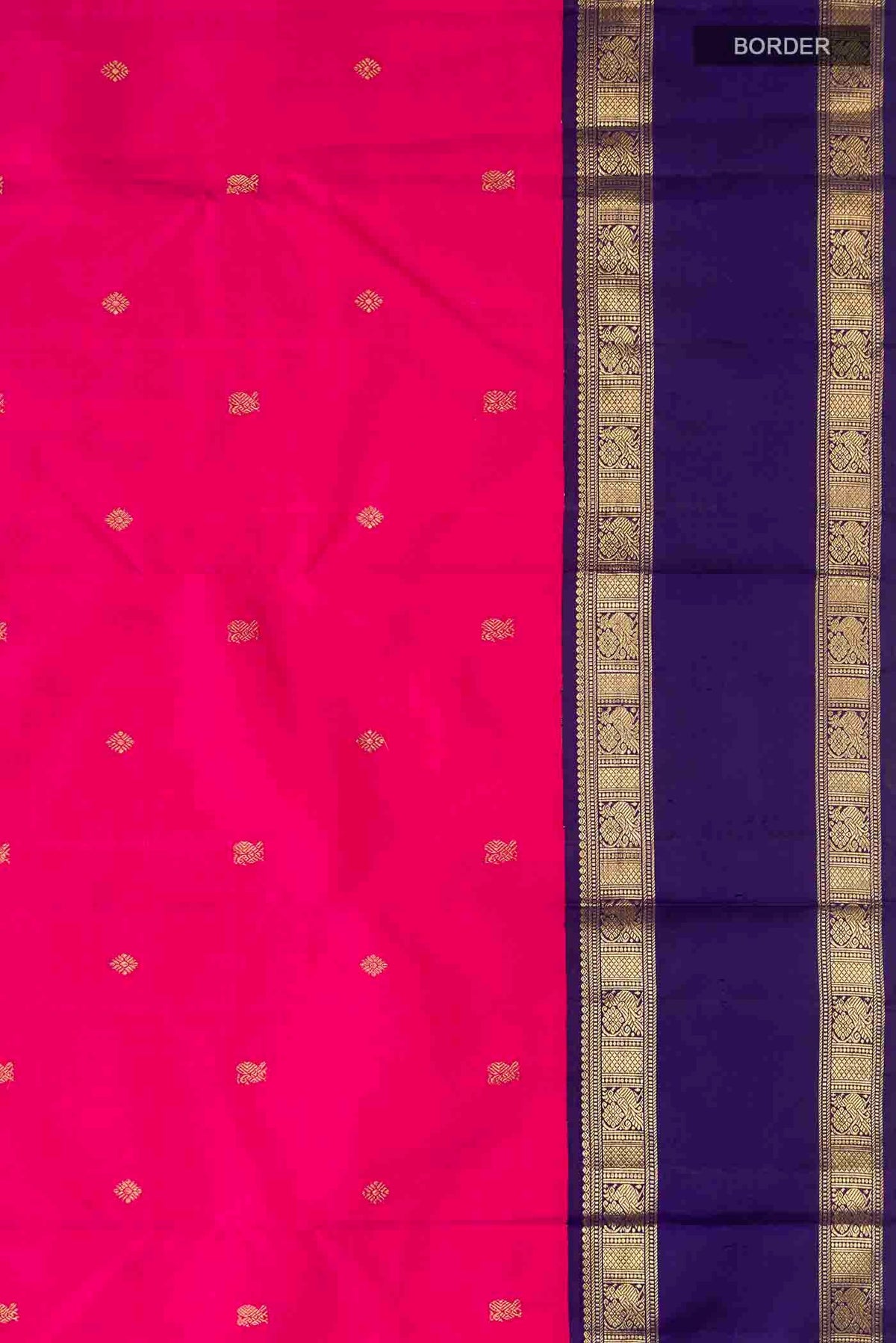 Border image of Pink Kanchipuram Silk Saree with Zari Butta on the body and Zari Border