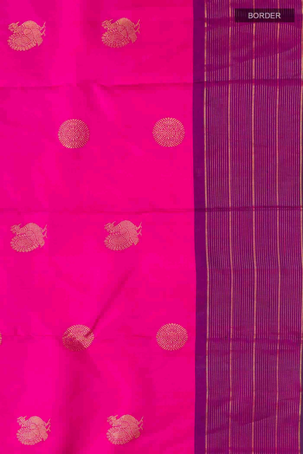 Border image of Pink Kanchipuram Silk Saree with Zari Butta on the body and Zari Border