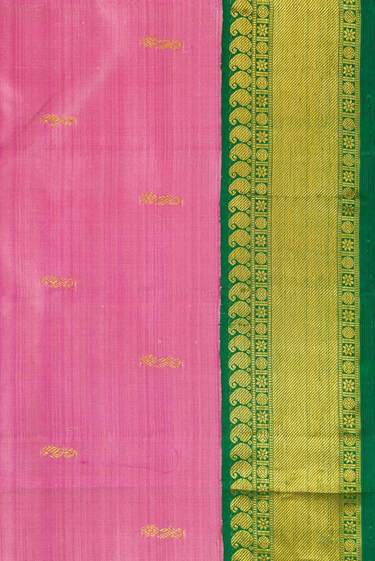 Border image of Pink Dual Tone Kanjivaram Silk Saree with Zari Butta on the body and Zari Border. 