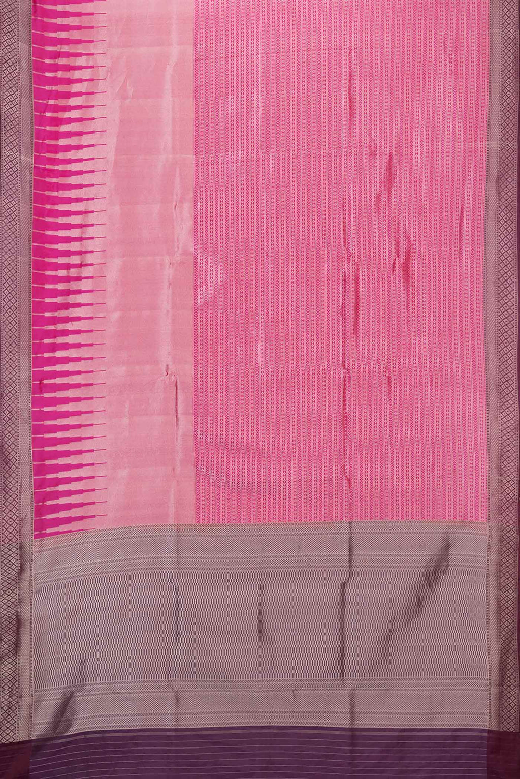 Flat view of Pink Dual Tone Banarasi Silk Saree with Zari Brocade on the body and Zari Border