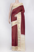 Maroon Dual Tone Kanchipuram Saree with Checked design on the body and Zari Border displayed on a mannequin