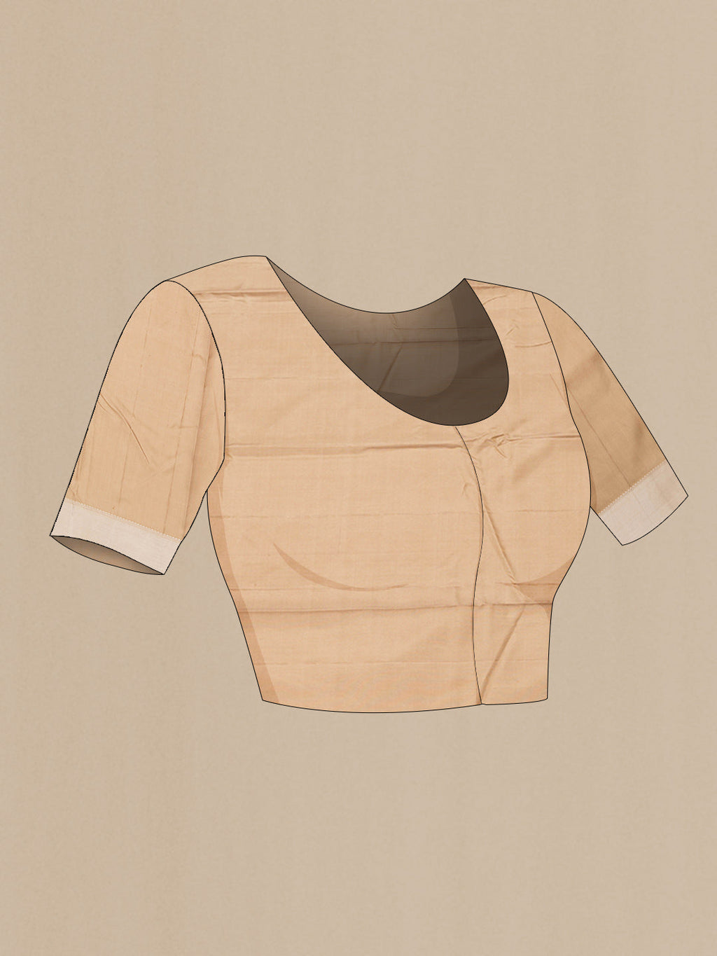 Close up image of the blouse of Beige Dual Tone Kanjivaram Saree with Thread Butta on the body and Thread Border. 