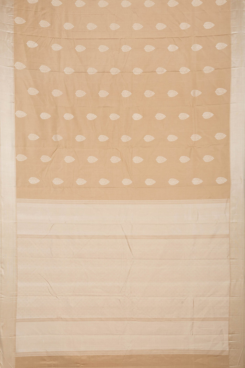Flat view of Beige Dual Tone Kanjivaram Saree with Thread Butta on the body and Thread Border. 