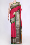 Pink Dual Tone Kanchipuram Silk Saree with Zari Brocade on the body and Zari Border displayed on a mannequin