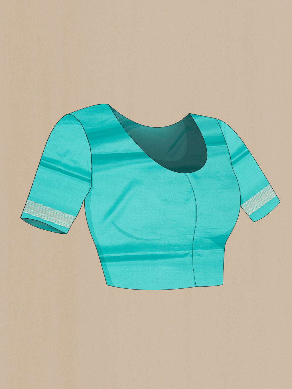 Close up image of the blouse of Sky Blue Mysore Crepe Saree with Stripes on the body and Zari Border