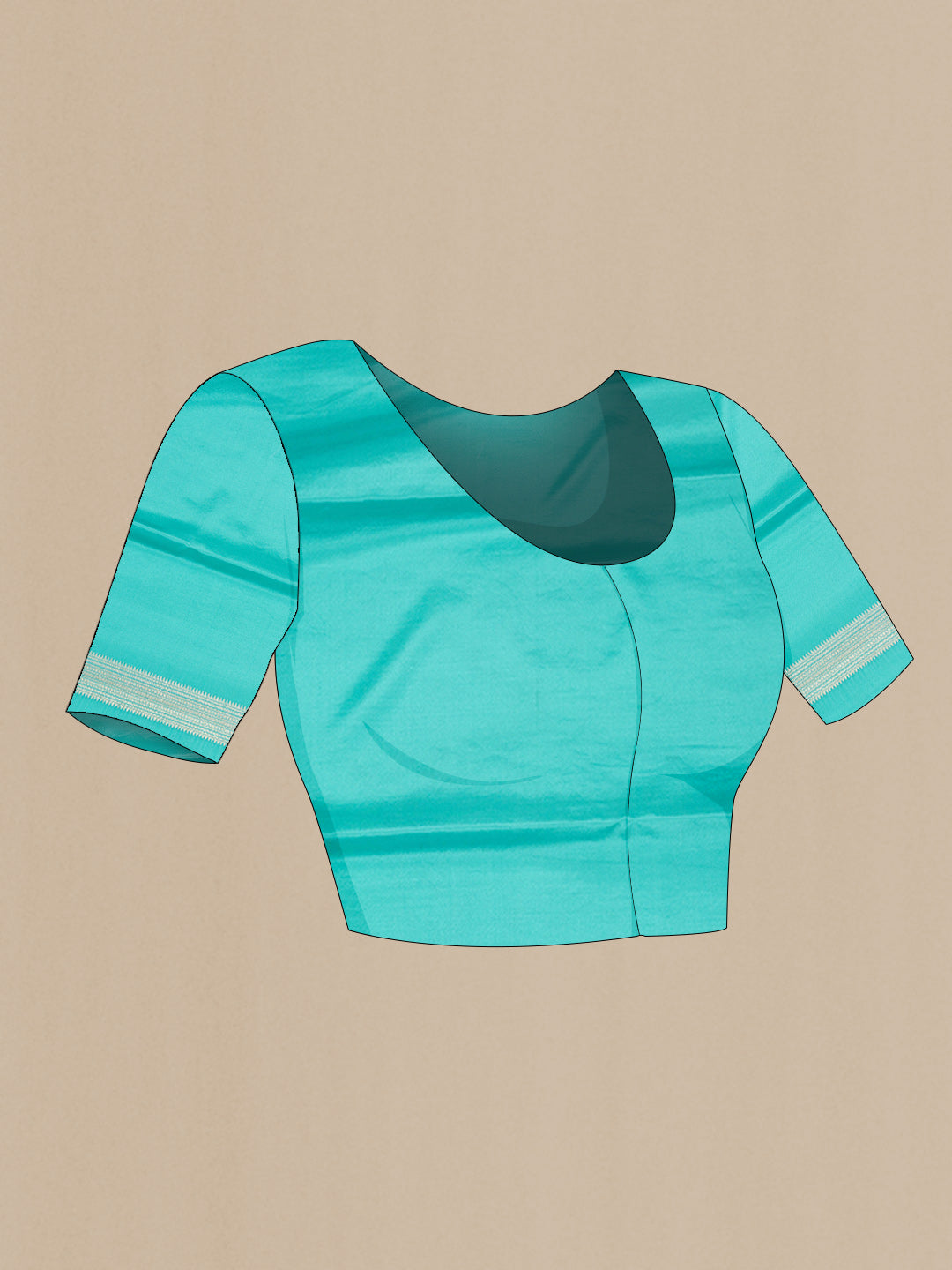 Close up image of the blouse of Sky Blue Mysore Crepe Saree with Stripes on the body and Zari Border