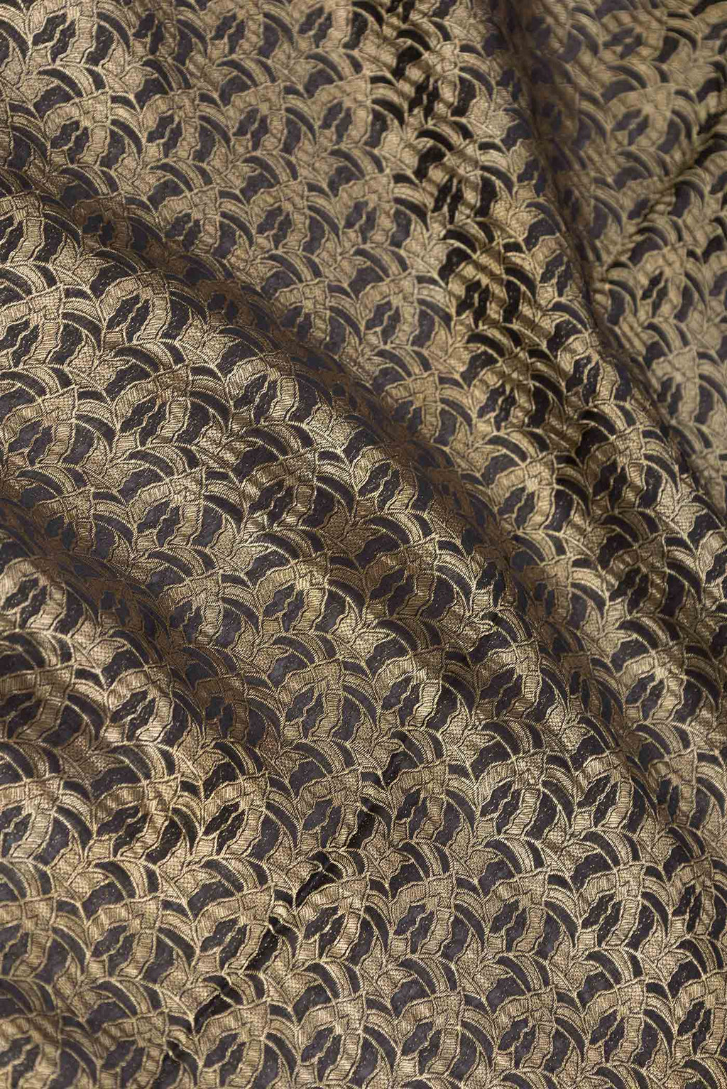 Close up of Black Mysore Crepe Saree with Zari Brocade on the body and Zari Border displaying folds