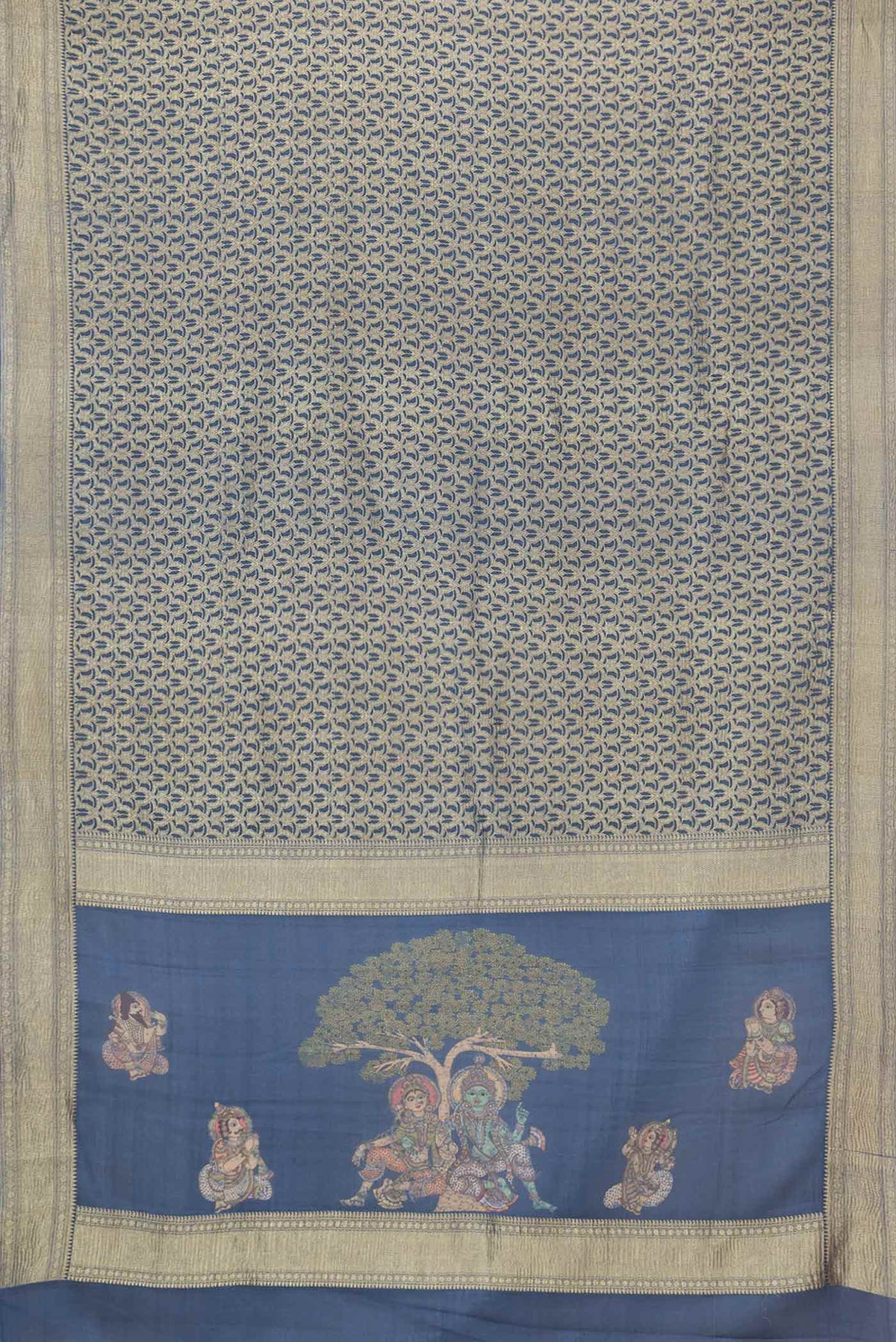 Flat view of Navy Blue Dual Tone Mysore Georgette Saree with Zari Brocade on the body and Zari Border