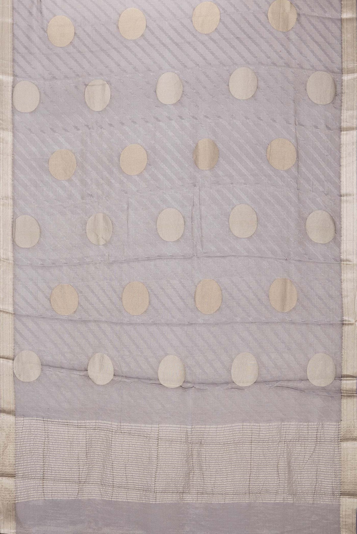 Flat view of Grey Dual Tone Mysore Georgette Saree with Zari Brocade on the body and Zari Border