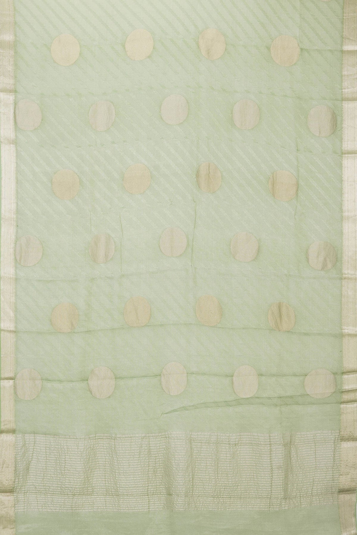 Flat view of Green Dual Tone Mysore Georgette Saree with Zari Brocade on the body and Zari Border