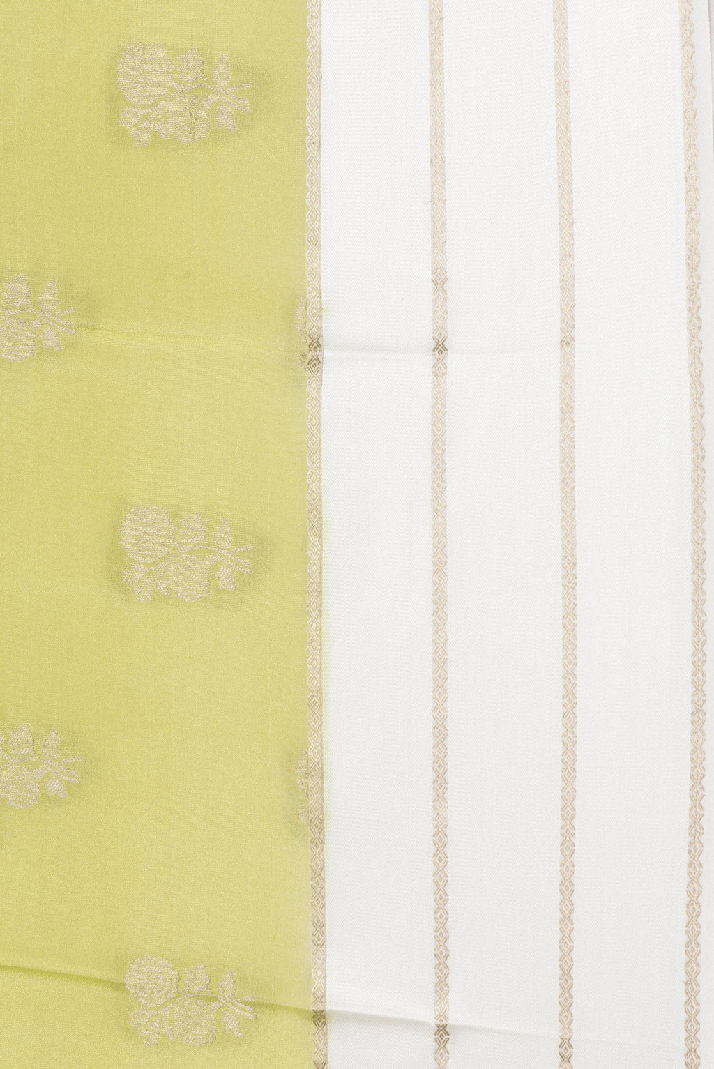 Border image of Pista Green Dual Tone Mysore Silk Saree with Zari Butta on the body and Zari Border. 