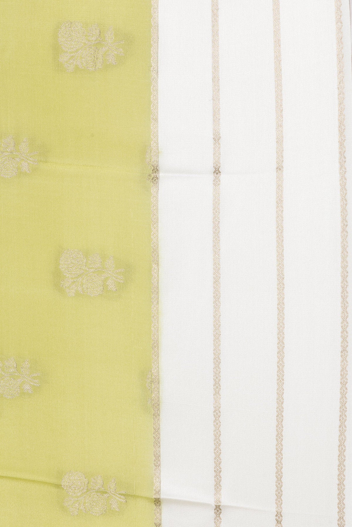 Border image of Pista Green Dual Tone Mysore Silk Saree with Zari Butta on the body and Zari Border. 