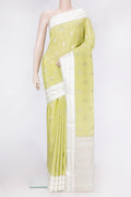 Pista Green Dual Tone Mysore Silk Saree with Zari Butta on the body and Zari Border.  displayed on a mannequin