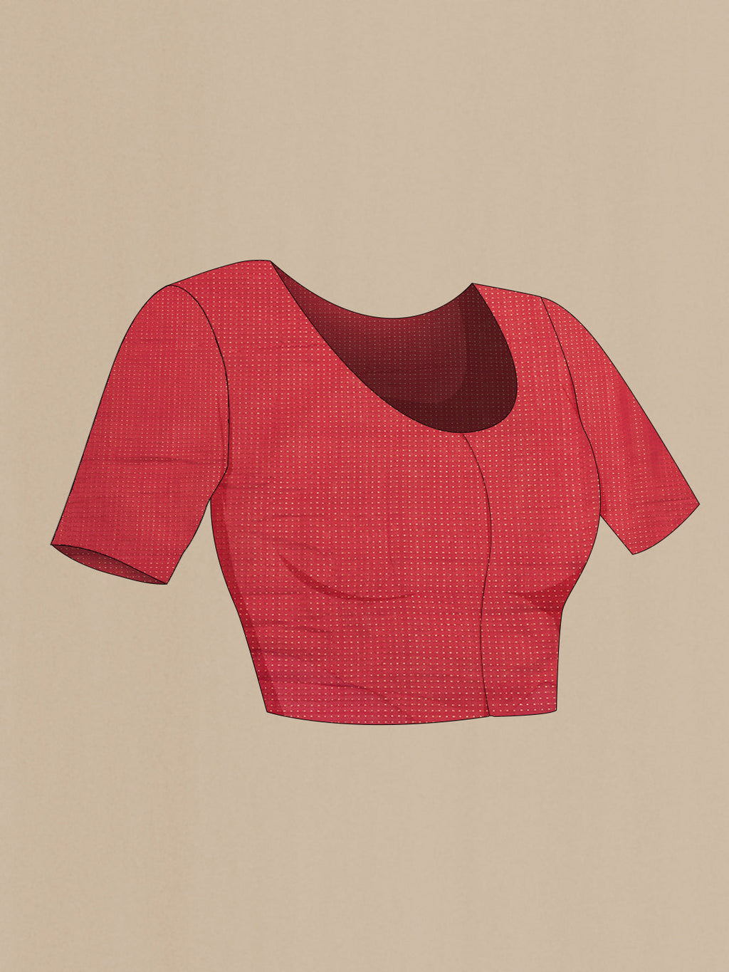 Close up image of the blouse of Red Dual Tone Mysore Georgette Saree with Zari Brocade on the body and Zari Border. 