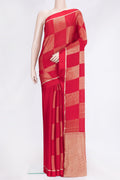Red Dual Tone Mysore Georgette Saree with Zari Brocade on the body and Zari Border.  displayed on a mannequin