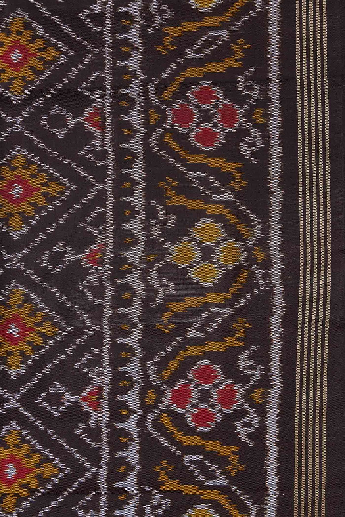 Border image of Black Pochampally Silk Saree with Pure Ikat on the body and Plain Border