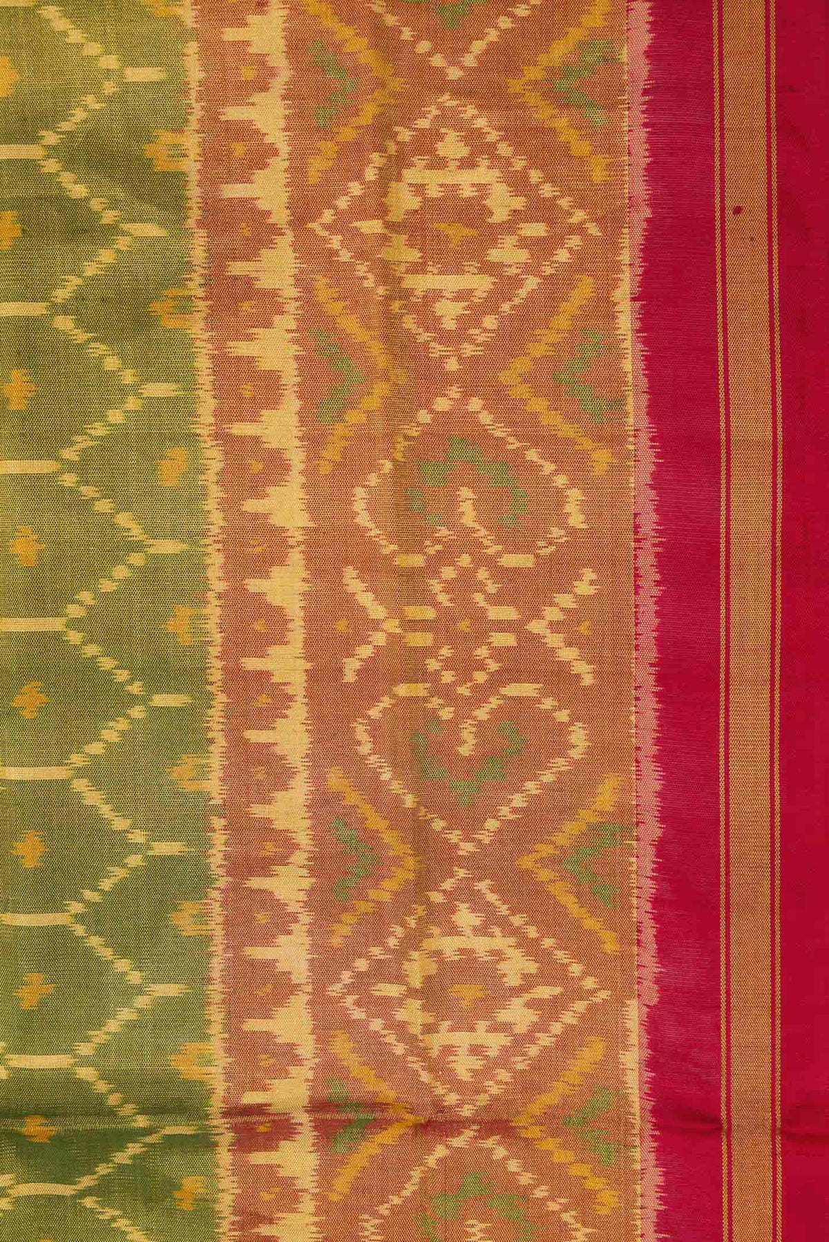 Border image of Mehandi Green Dual Tone Rajkot Patola Silk Saree with Ikat Print on the body and Ikat Border