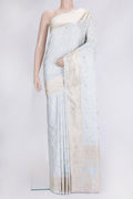 Light Blue Dual Tone Blended Banarasi Silk Saree with Zari Brocade on the body and Zari Border.  displayed on a mannequin