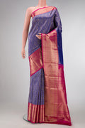 Royal Blue Dual Tone Kanjivaram Silk Saree with Zari Brocade on the body and Zari Border.  displayed on a mannequin