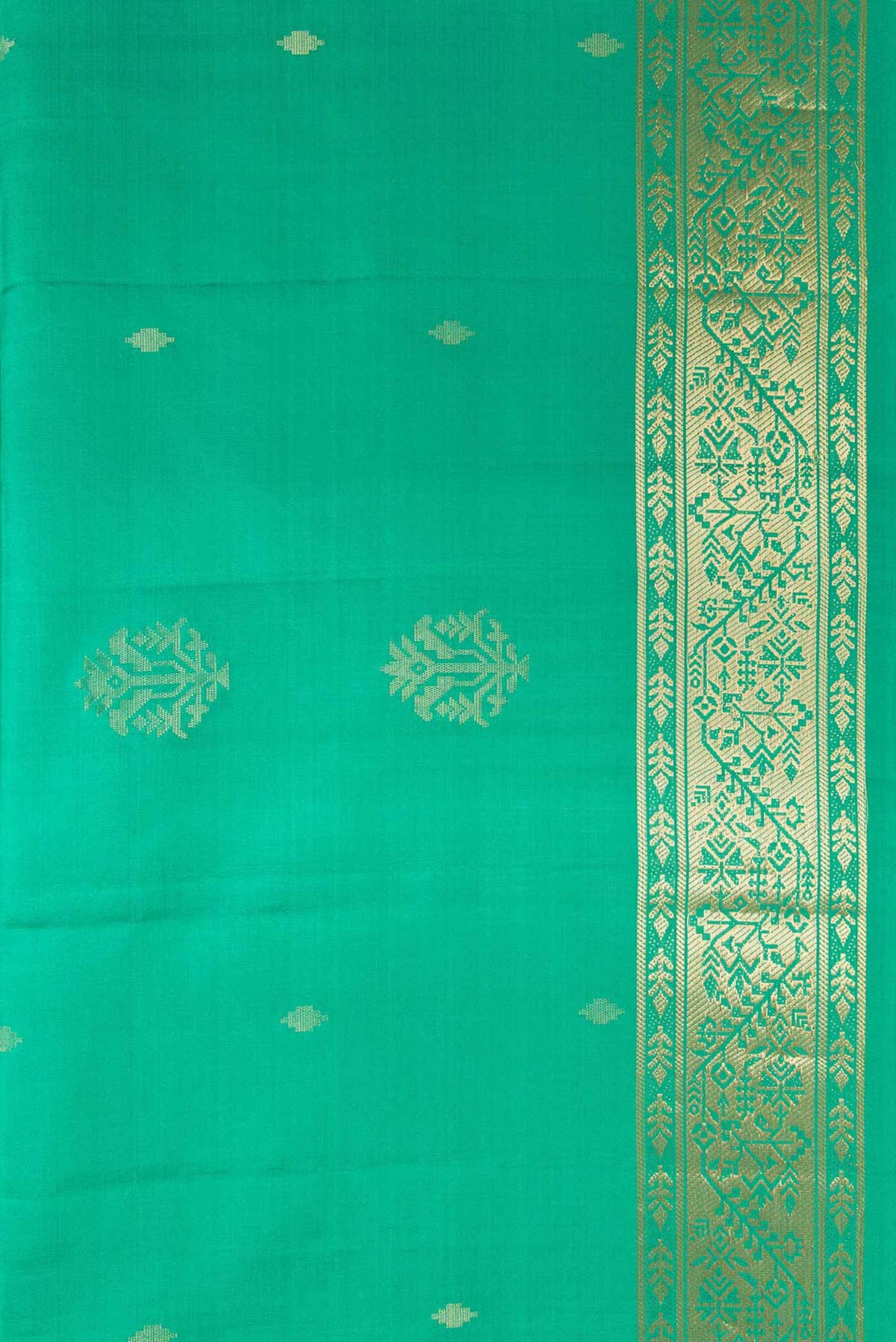 Border image of Sea Green Dual Tone Soft Silk Saree with Zari Butta on the body and Zari Border. 