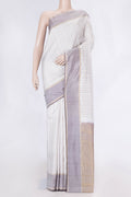 Off White Dual Tone Kanchipuram Saree with Checked design on the body and Zari Border displayed on a mannequin