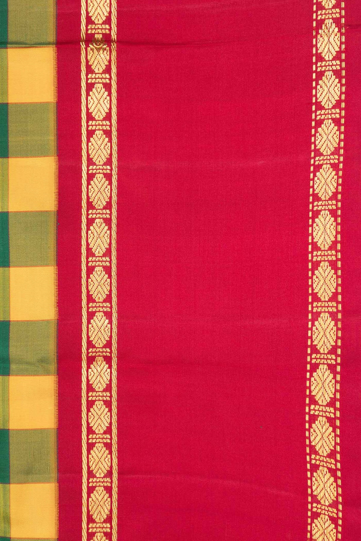 Border image of Yellow and Green Color Kanchipuram Saree with Checked design on the body and Zari Border