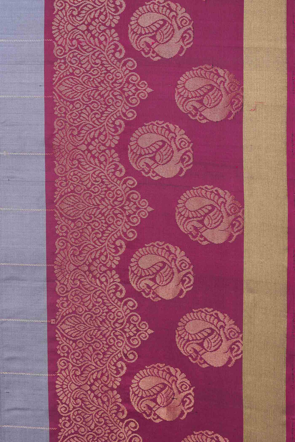Border image of Grey Dual Tone Soft Silk Saree with Stripes on the body and Zari Border