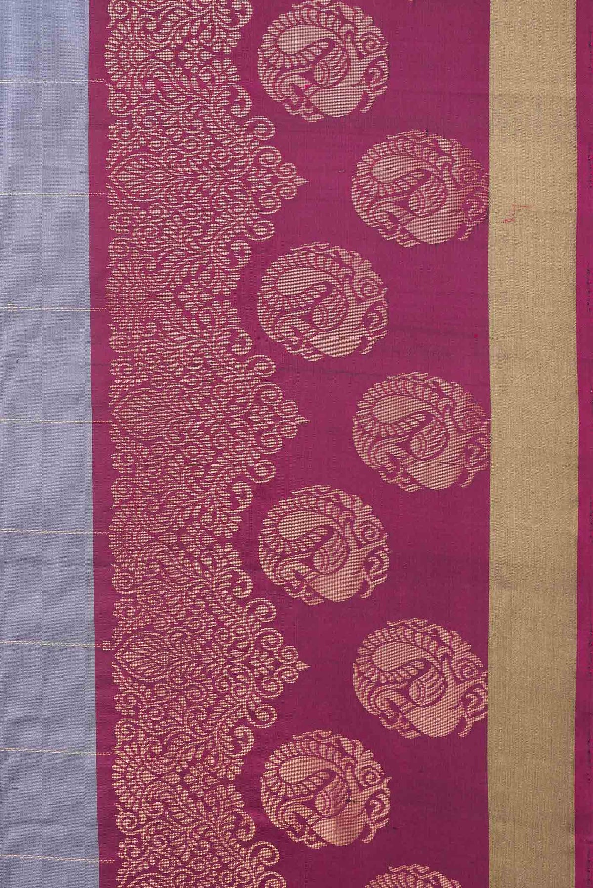 Border image of Grey Dual Tone Soft Silk Saree with Stripes on the body and Zari Border