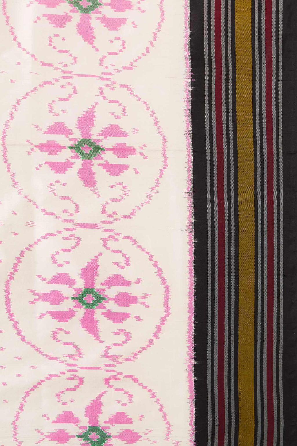 Border image of Off White Dual Tone Double Ikat Saree with Ikat Print on the body and Thread Border